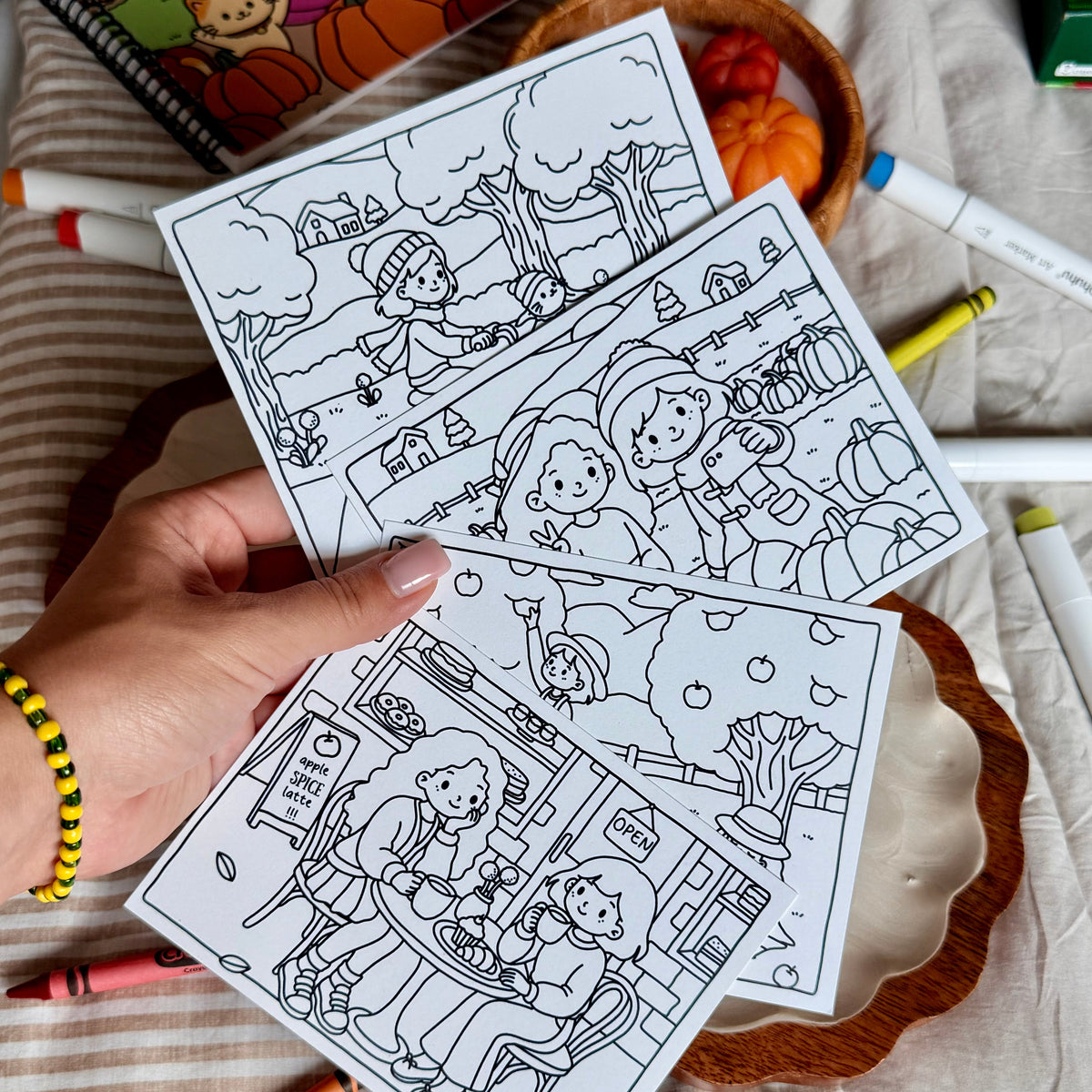 Fall Coloring Cards  and Sticker Sheet Set