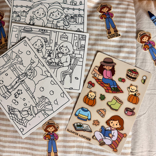 Fall Coloring Cards  and Sticker Sheet Set