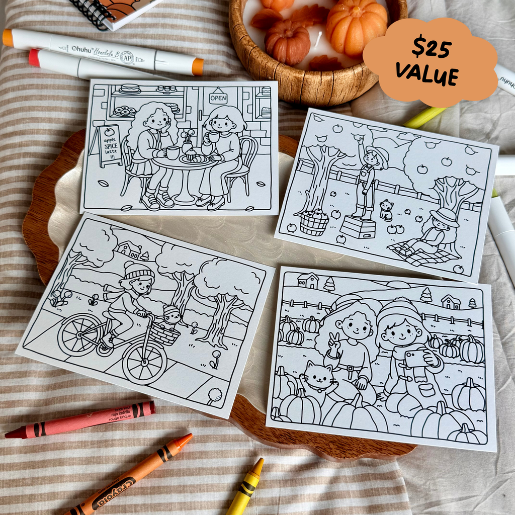 Fall Coloring Cards  and Sticker Sheet Set